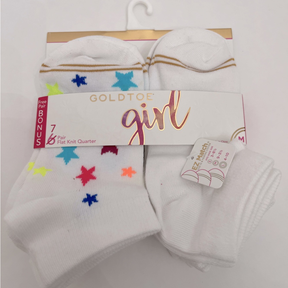 Gold Toe Girl Flat Knit Quarter Socks Girl’s Size Large Fits Shoe Size 4…